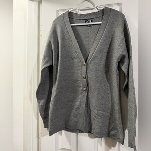 Women's Future Collective M Gray V-Neck Button Cardigan Sweater